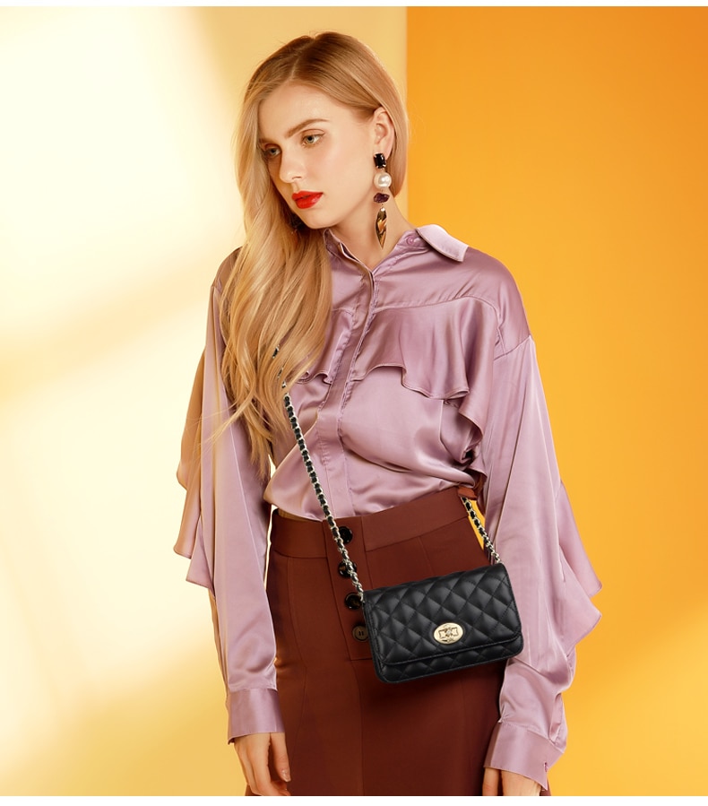 FOXER Lattice Women Bag Designer Chain Shoulder Strap Bag Split Leather Female Classical Mini Crossbody Bags Lady Stylish Bags