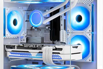white color gaming pc with blue lights