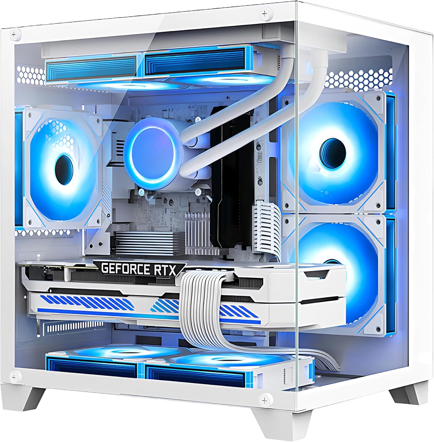 white color gaming pc with blue lights